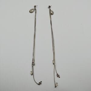 Silver Tone Cross Charm Dangle Drop Chain Long Earrings Dainty Layered Statement